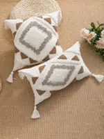 A multi color geometric combination pillow cover with bohemian style loop velvet technology for living room f1275d08 dc55 48de 99e6 66cc4dd81b2a