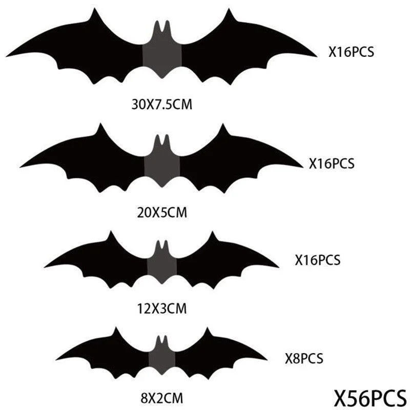 A Pack Of 16 Halloween Bats 3D Black Stereo Bat Stickers -  - #tag1#