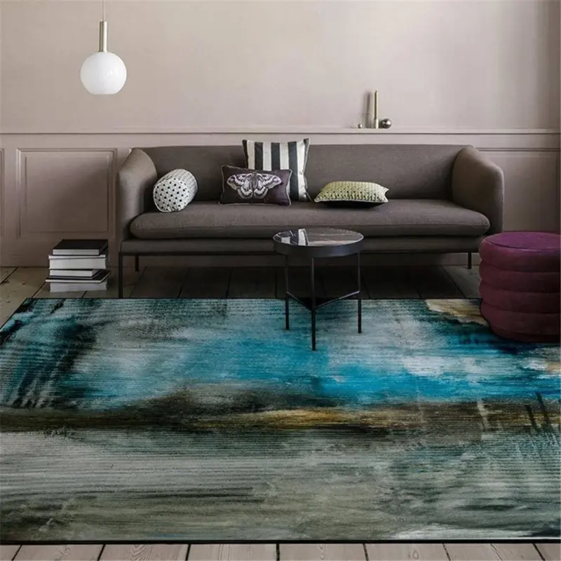 Abstract Area Rug Serenity of Blue Lake in Your Living Room