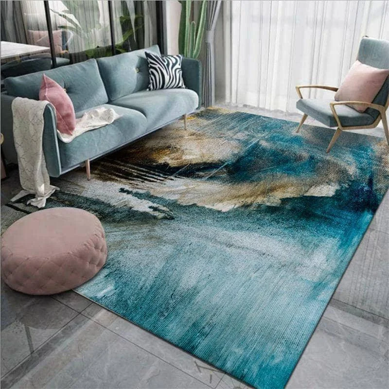 Abstract Area Rug - Serenity of Blue Lake in Your Living Room -