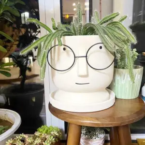 Abstract Cartoon Ceramic Head Planter with Glasses - 