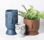 Abstract Cartoon Ceramic Head Planter with Glasses