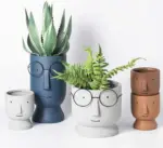 Abstract Cartoon Ceramic Head Planter with Glasses