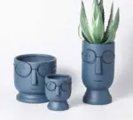 Abstract Cartoon Ceramic Head Planter with Glasses