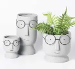 Abstract Cartoon Ceramic Head Planter with Glasses