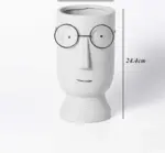 Abstract Cartoon Ceramic Head Planter with Glasses