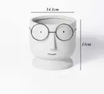 Abstract Cartoon Ceramic Head Planter with Glasses