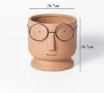 Abstract Cartoon Ceramic Head Planter with Glasses