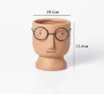 Abstract Cartoon Ceramic Head Planter with Glasses