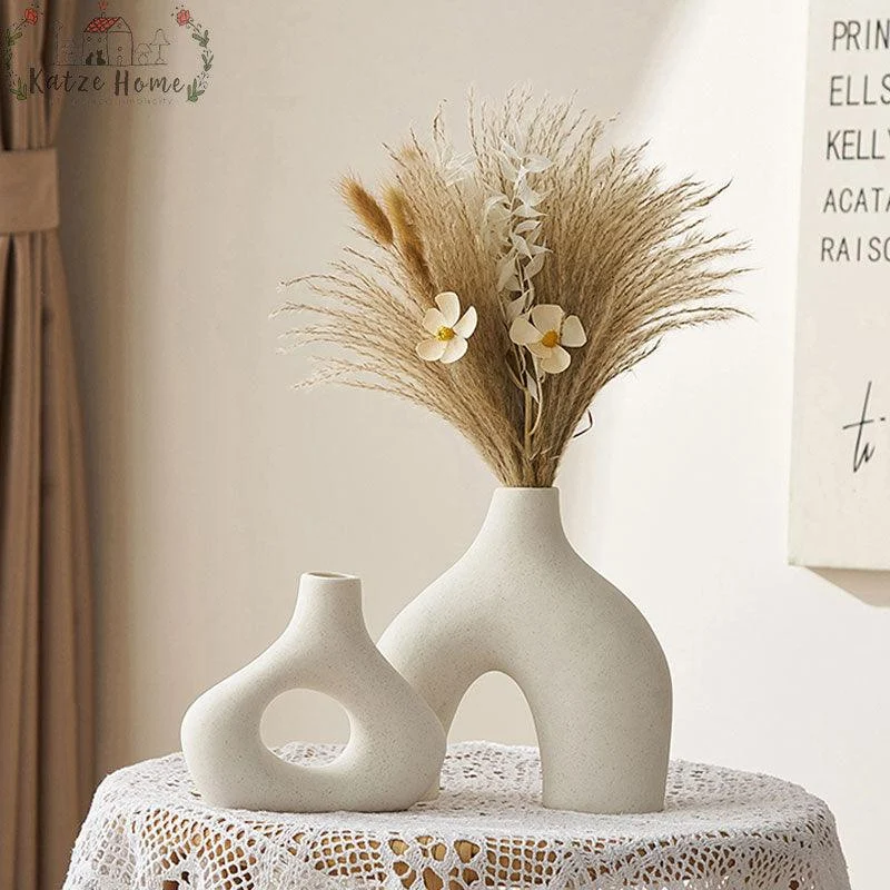 Abstract Ceramic Hollow Ring Vase For Pampas -