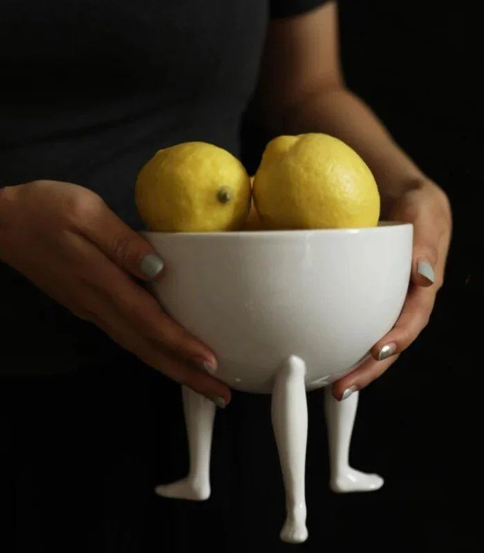 Abstract Ceramic Oval Bowl Footed Fruit Bowl -  - #tag1#