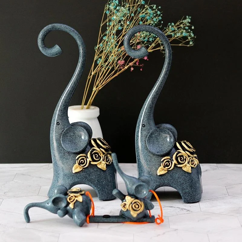 Abstract Elephant Family Figurines -
