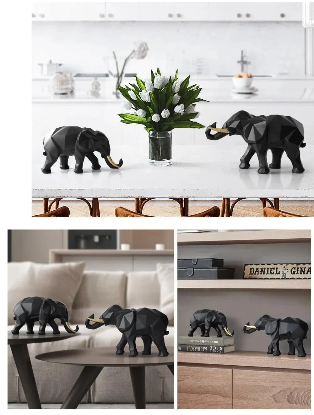 Abstract Elephant Figurine Set -