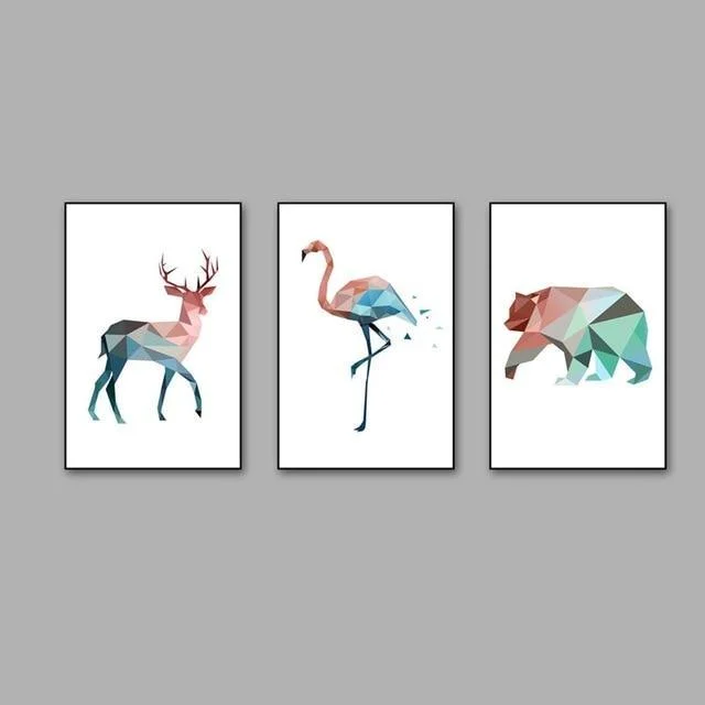 Abstract Geometric Pink and Blue Deer Flamingo and Polar Bear -  - #tag1#