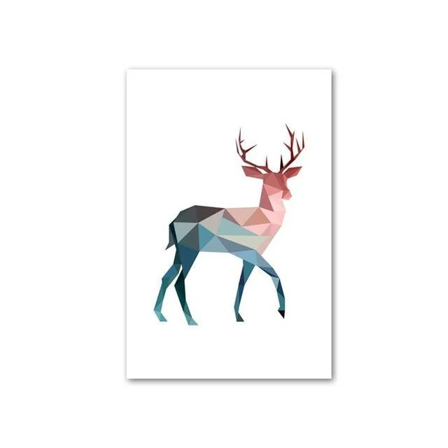 Abstract Geometric Pink and Blue Deer Flamingo and Polar Bear -  - #tag1#