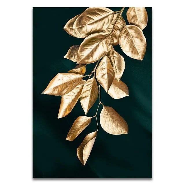 Abstract Golden Plant Leaves Picture Wall Poster Modern Style Canvas Print Painting Art Aisle Living Room Unique Decoration -  - #tag1#