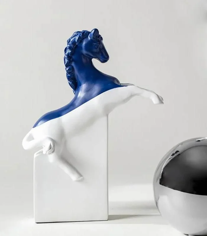 Abstract Horse Decorative Sculpture Resin White & Blue -  - #tag1#