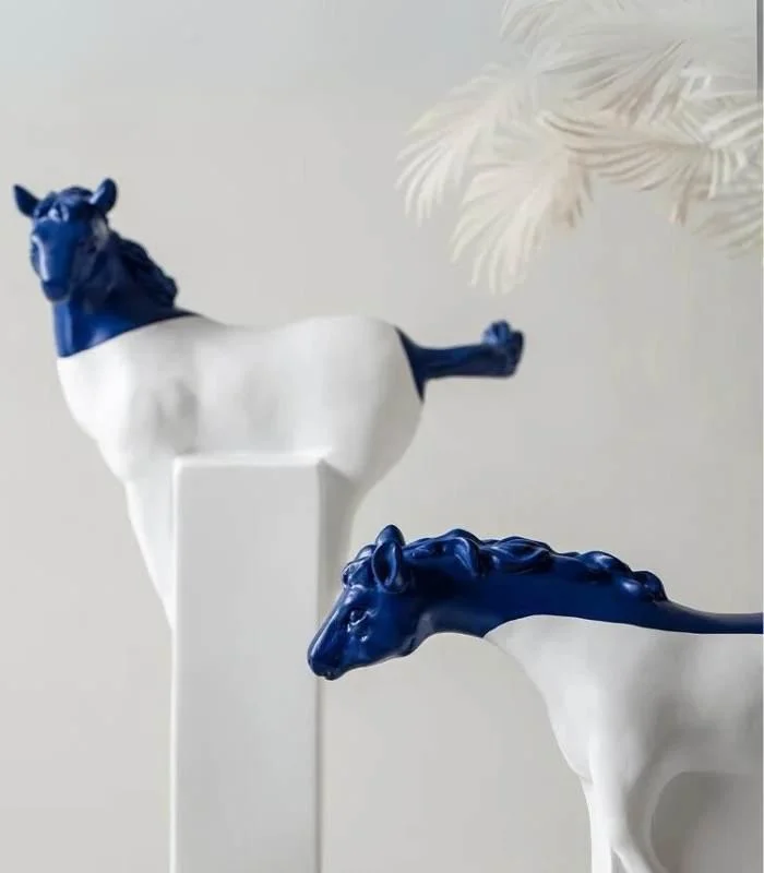 Abstract Horse Decorative Sculpture Resin White & Blue -  - #tag1#