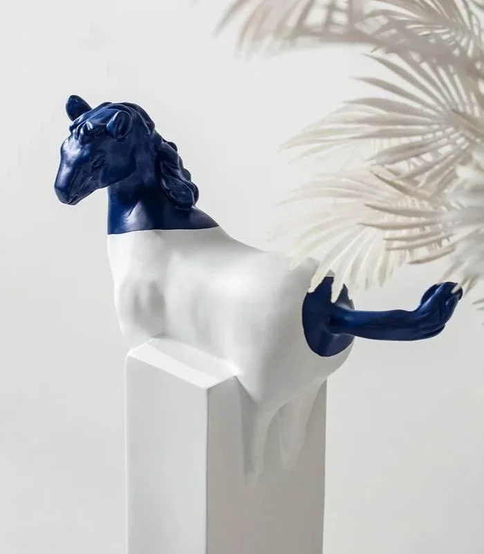 Abstract Horse Decorative Sculpture Resin White & Blue -  - #tag1#