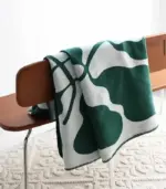 Abstract Leaf Pattern Throw Blanket Bohemian Throw Blanket Knitted 130x180 cm Green White tag1