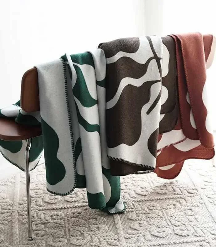 Abstract Leaf Pattern Throw Blanket Bohemian Throw Blanket Knitted  130x180 cm Green & White -  - #tag1#