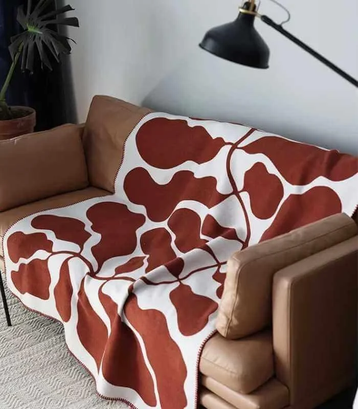 Abstract Leaf Pattern Throw Blanket Bohemian Throw Blanket Knitted  130x180 cm Red & White -  - #tag1#