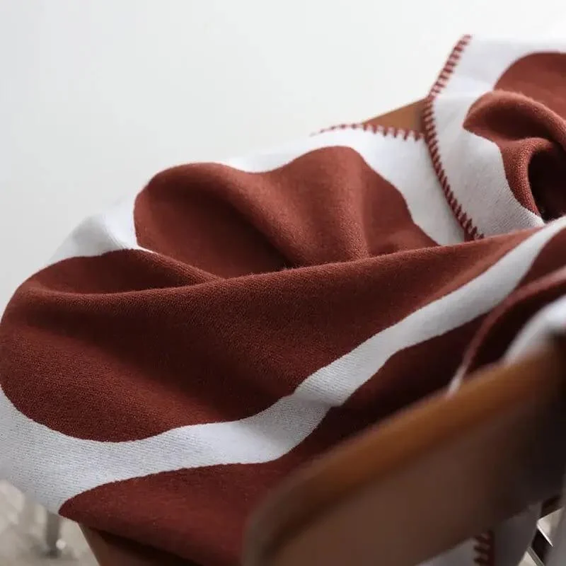 Abstract Leaf Pattern Throw Blanket Bohemian Throw Blanket Knitted  130x180 cm Red & White -  - #tag1#