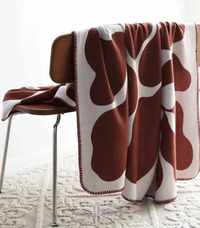 Abstract Leaf Pattern Throw Blanket Bohemian Throw Blanket Knitted  130x180 cm Red & White -  - #tag1#