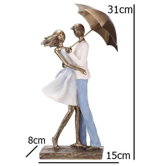 Abstract Metal Umbrella Couple Statue -