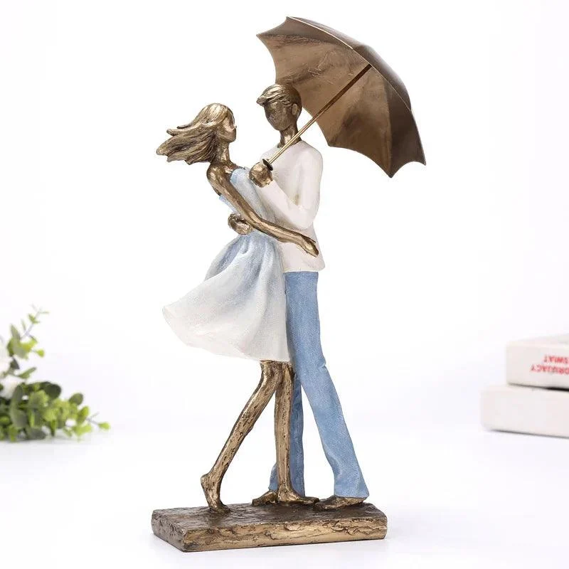 Abstract Metal Umbrella Couple Statue -