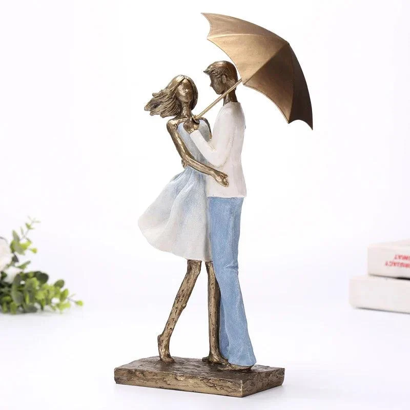 Abstract Metal Umbrella Couple Statue -