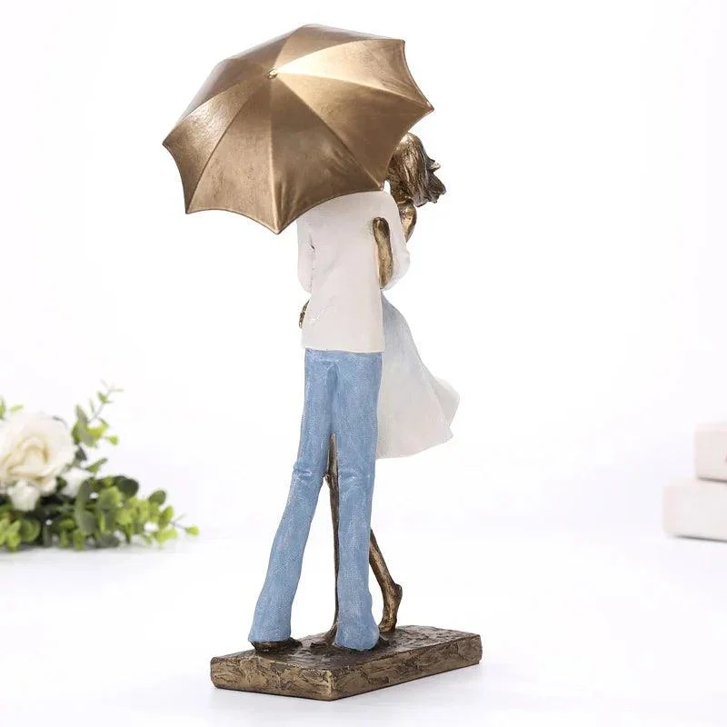 Abstract Metal Umbrella Couple Statue -