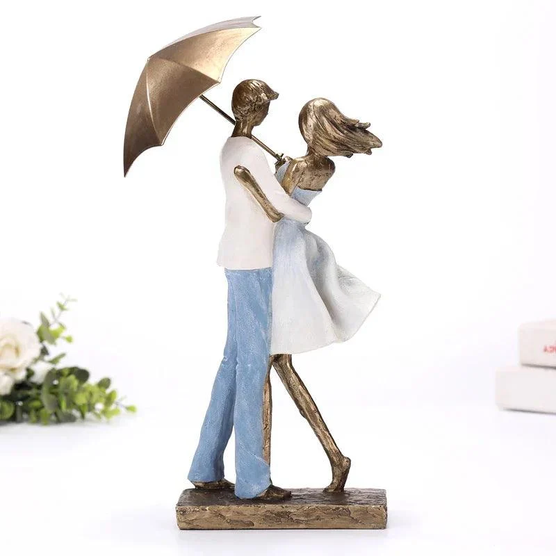 Abstract Metal Umbrella Couple Statue -