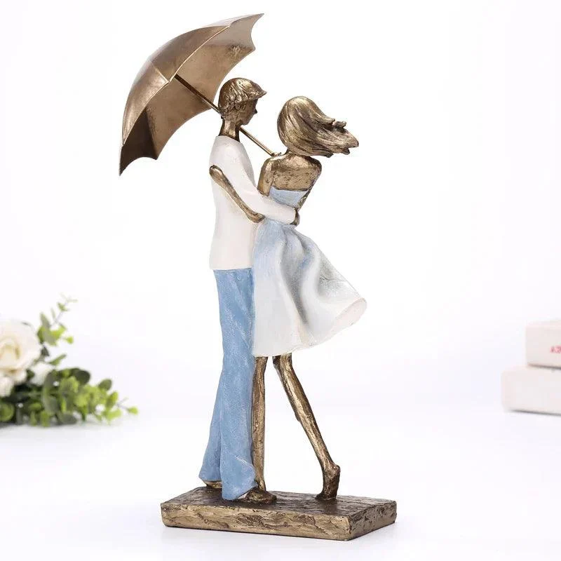 Abstract Metal Umbrella Couple Statue -