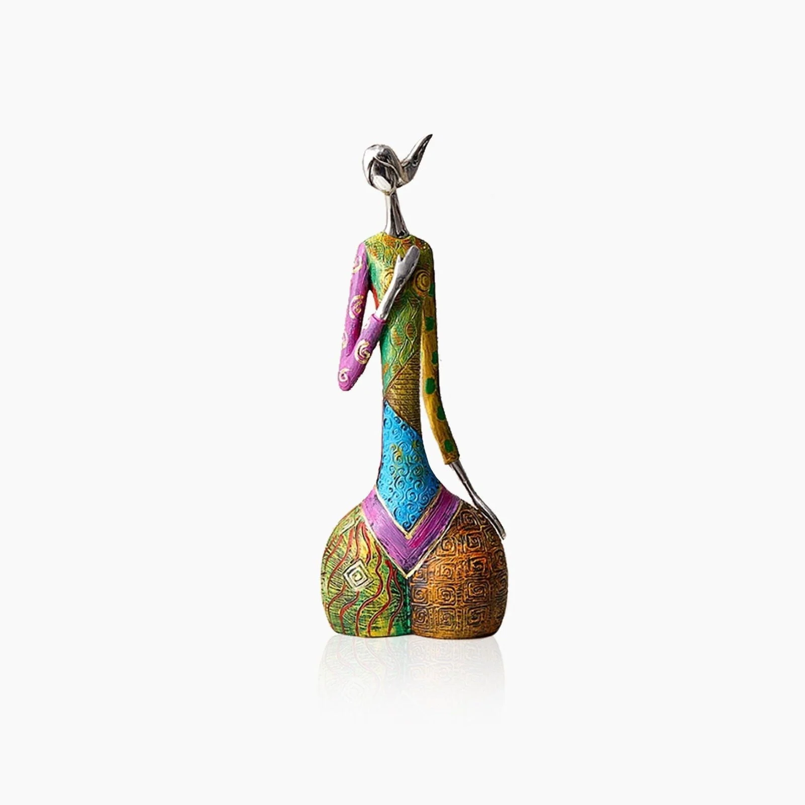 Abstract Painted African Woman Figurine Statue -