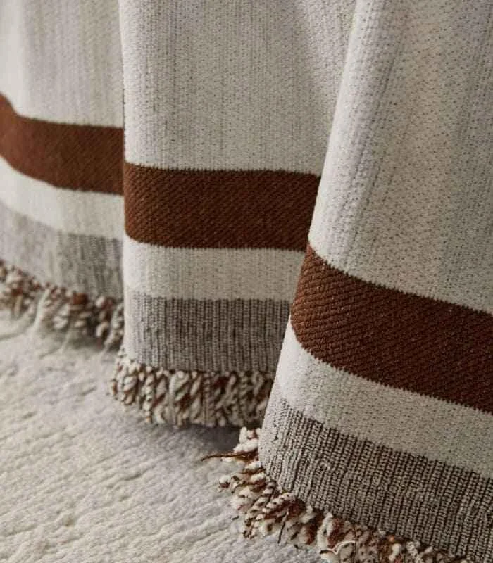 Abstract Patterned Knitted Throw Blanket | Double Sided Sofa Cover Brown White -  - #tag1#