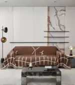 Abstract Patterned Knitted Throw Blanket Double Sided Sofa Cover Brown White tag1