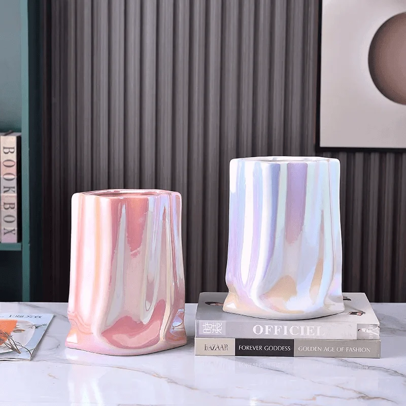 Abstract Pleated Texture Ceramic Vase -  - #tag1#