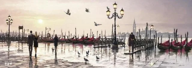 Abstract Venice City of Water Oil Painting on Canvas Resort Boats Buildings Cuadros Posters and Prints Wall Art for Living Room -  - #tag1#