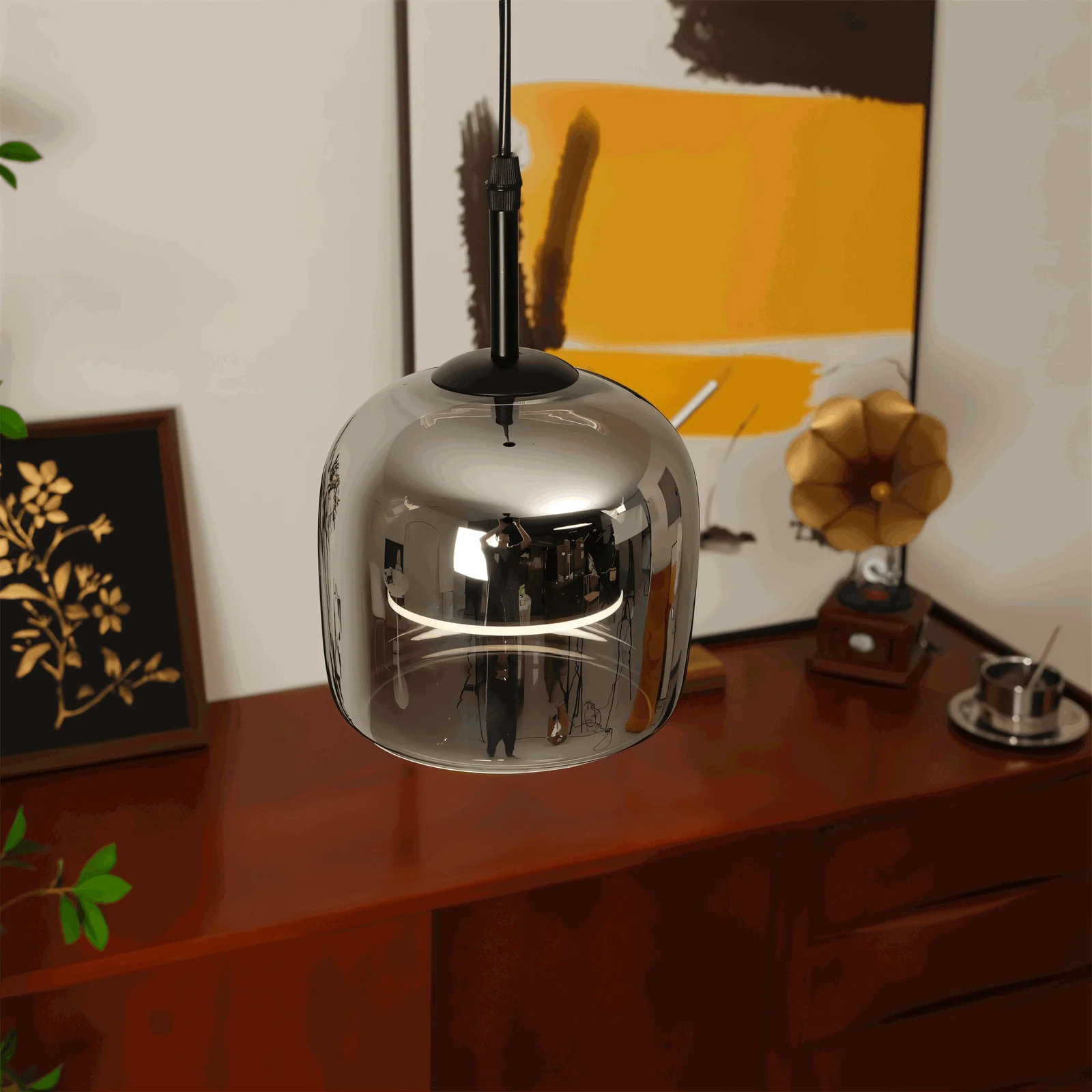 Acro Pendant Light - Black Gray Droplight - Indoor Glass Hanging Lamp -  - #tag1#