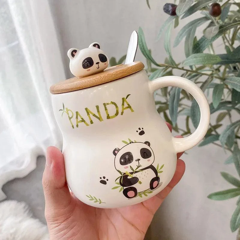 Adorable Cartoon Panda Ceramic Mug with Lid -