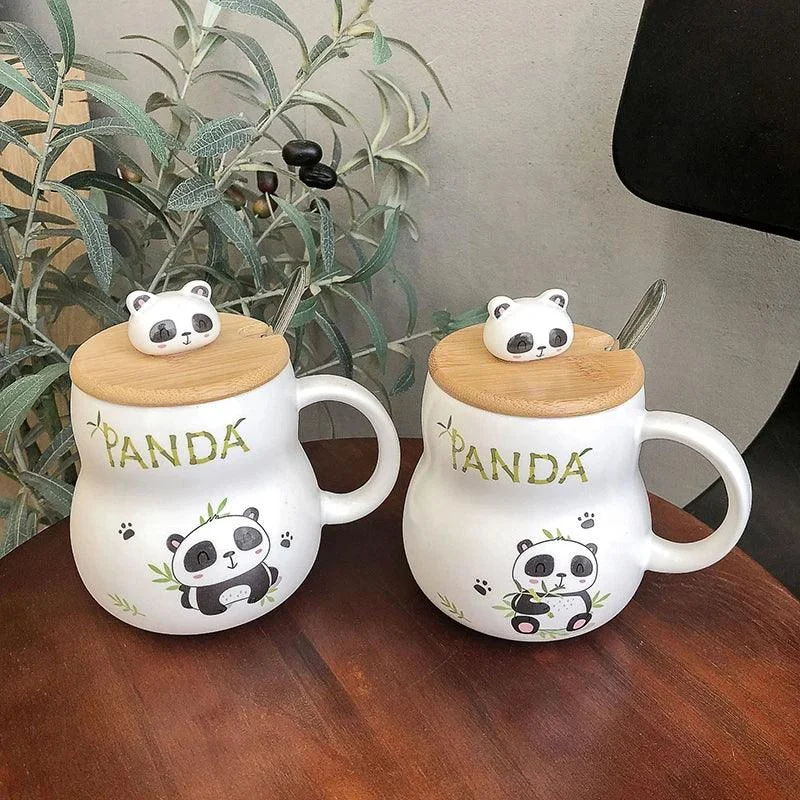 Adorable Cartoon Panda Ceramic Mug with Lid -