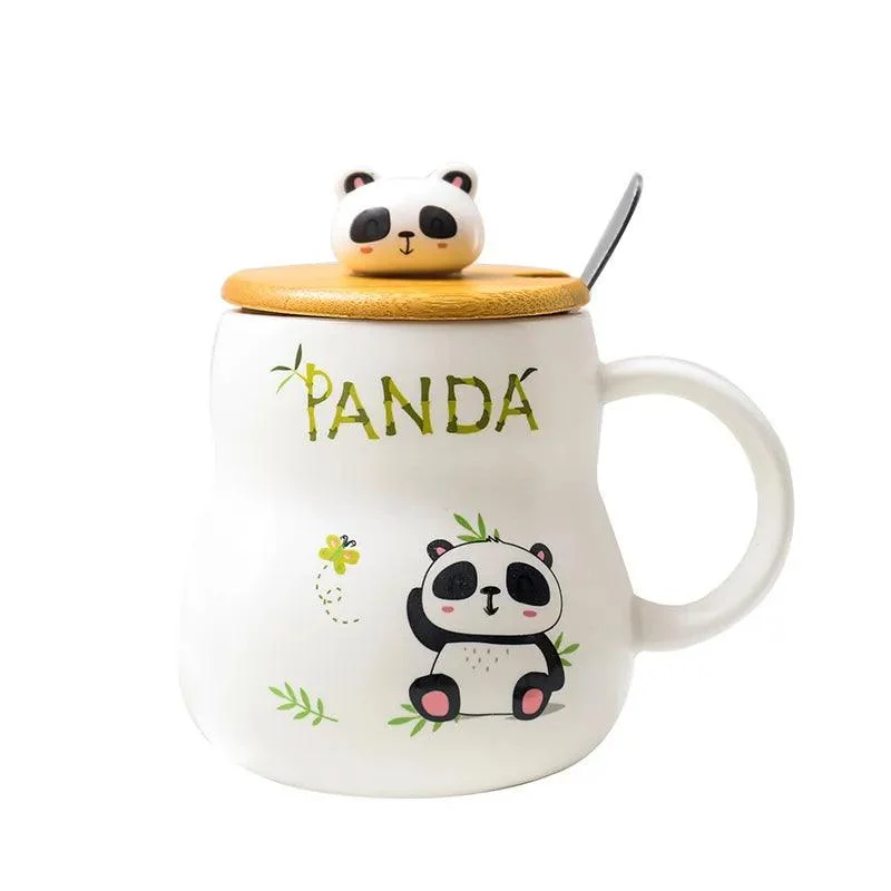 Adorable Cartoon Panda Ceramic Mug with Lid -