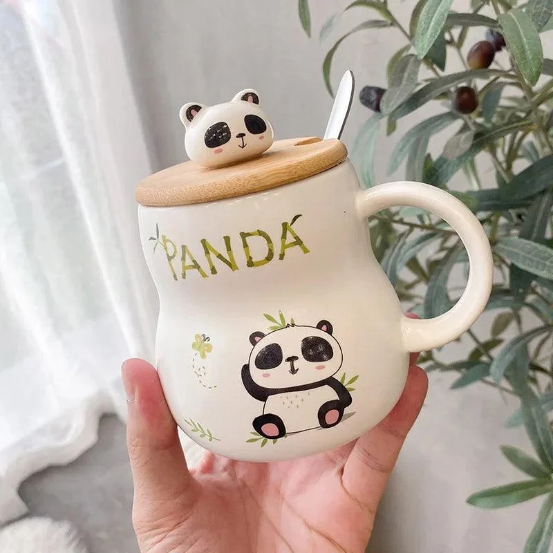 Adorable Cartoon Panda Ceramic Mug with Lid -