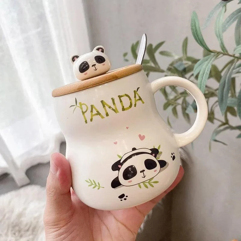 Adorable Cartoon Panda Ceramic Mug with Lid -