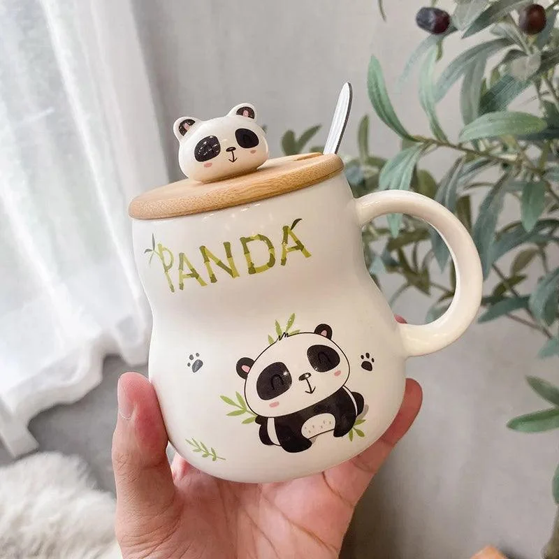 Adorable Cartoon Panda Ceramic Mug with Lid -