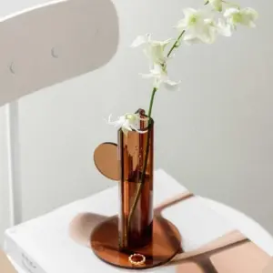 Aesthetic Brown Acrylic Cylinder Bud Vase - 