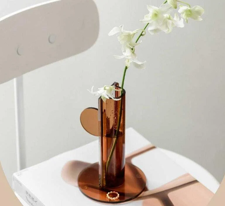 Aesthetic Brown Acrylic Cylinder Bud Vase -