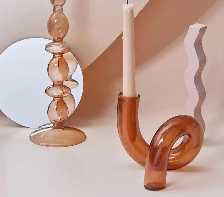 Aesthetic Brown Wavy Candle Holders -