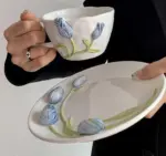 Aesthetic Ceramic Embossed Tulip Mug Plates